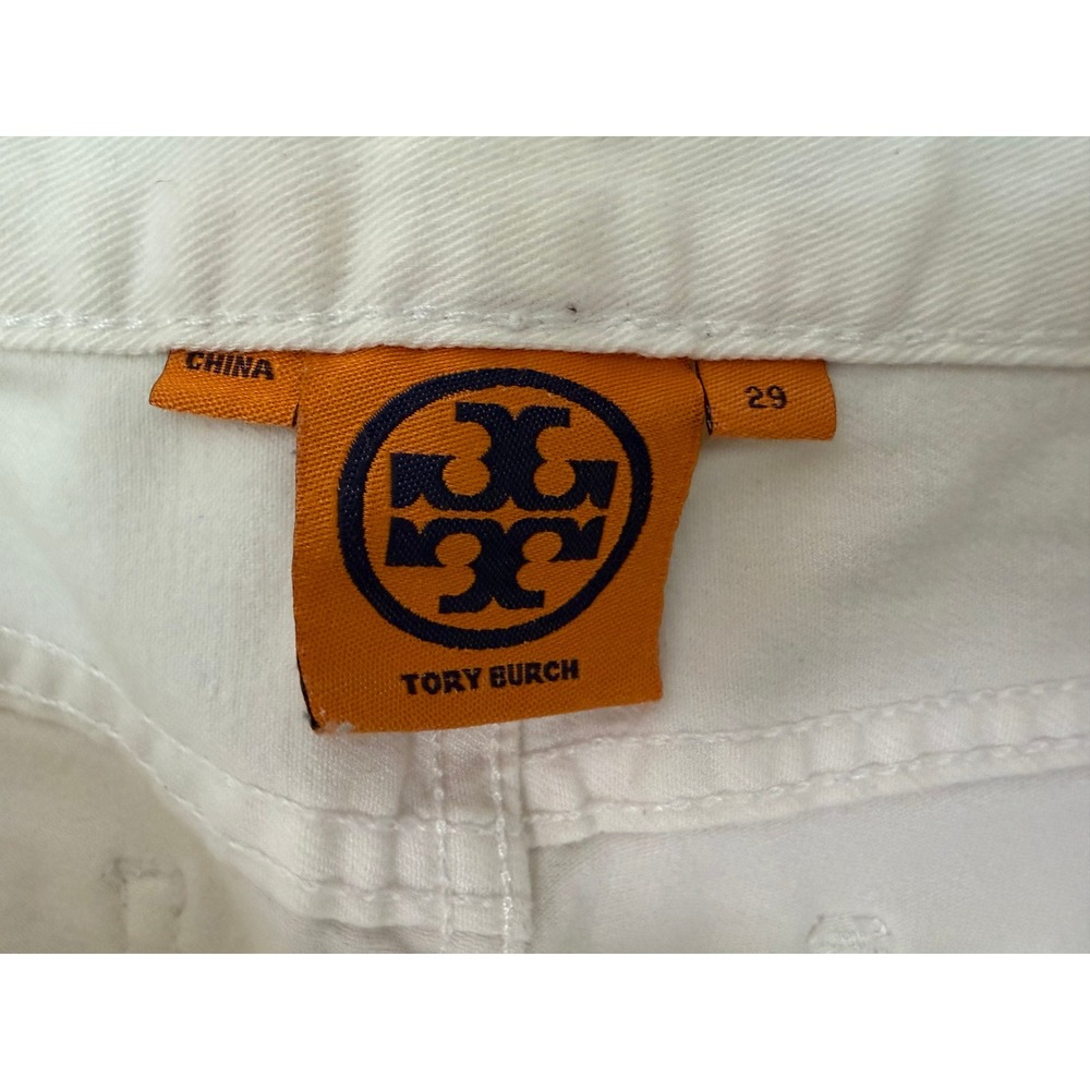Tory Burch Womens White Cropped Skinny Jeans Size 29 Logo Patch Stretch Denim